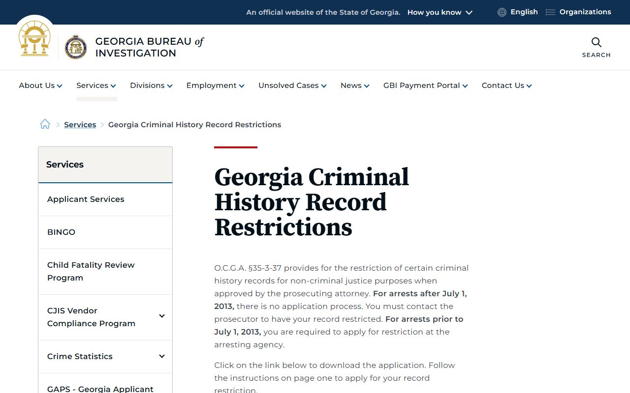DeKalb County criminal records GBI record restriction information page