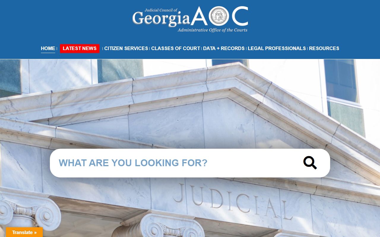 Georgia courts homepage showing the state judicial branch with links to trial and appellate courts