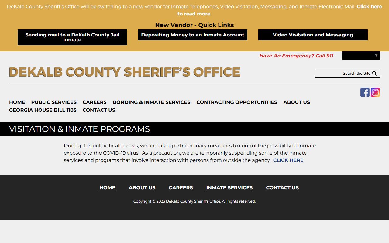DeKalb County inmate population Sheriff visitation and jail operations