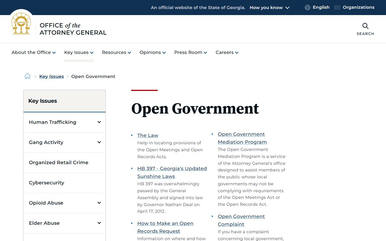 DeKalb County public records Georgia AG open government page